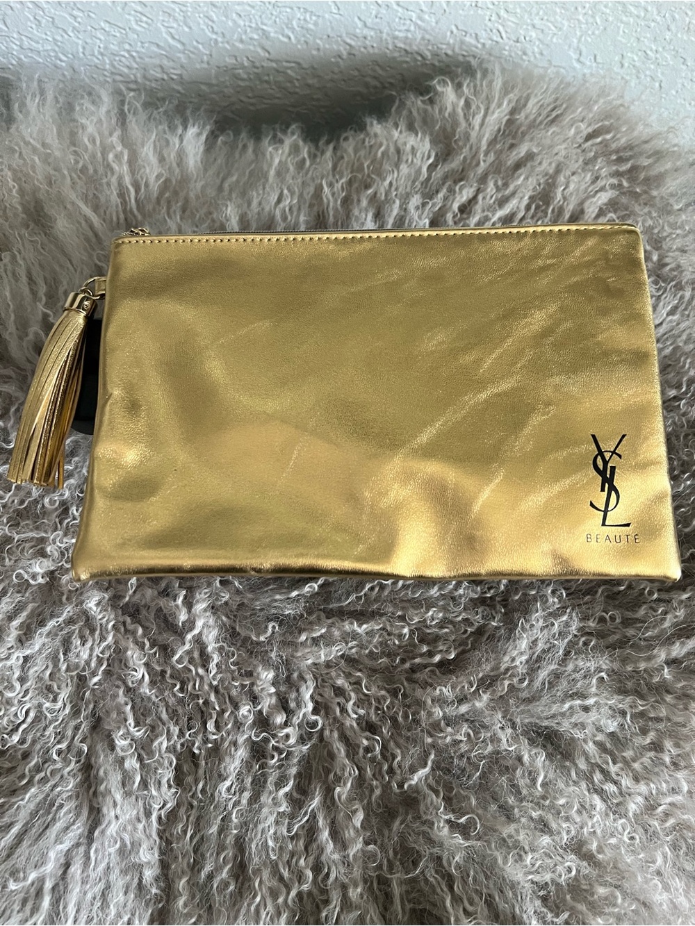 Yves Saint Laurent Gold Metallic Tassel Cosmetic Pouch